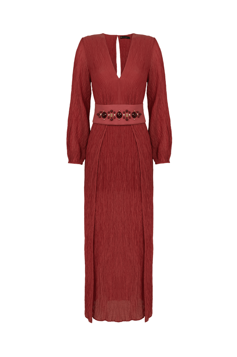 Vestido Manga Longa Auset Detalhe Burgeon