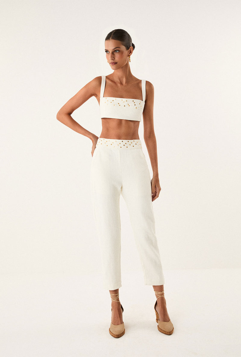 Top Curto Cleo Detalhe Off White