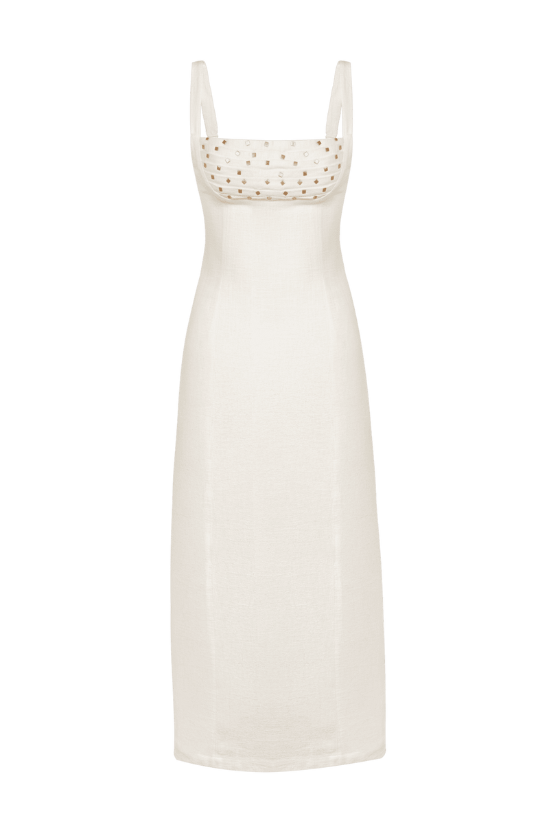 Vestido Midi Cleo Detalhe Off White